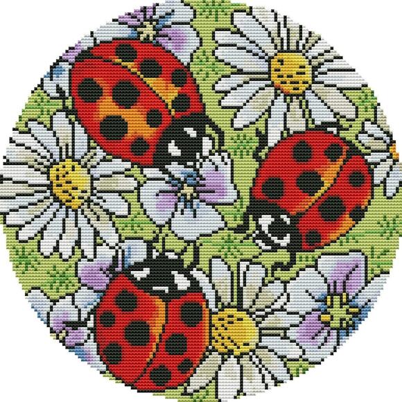 Cross Stitch DIY Kit - Lady Bug Pattern - 14.17×14.17 - Picture 1 of 3